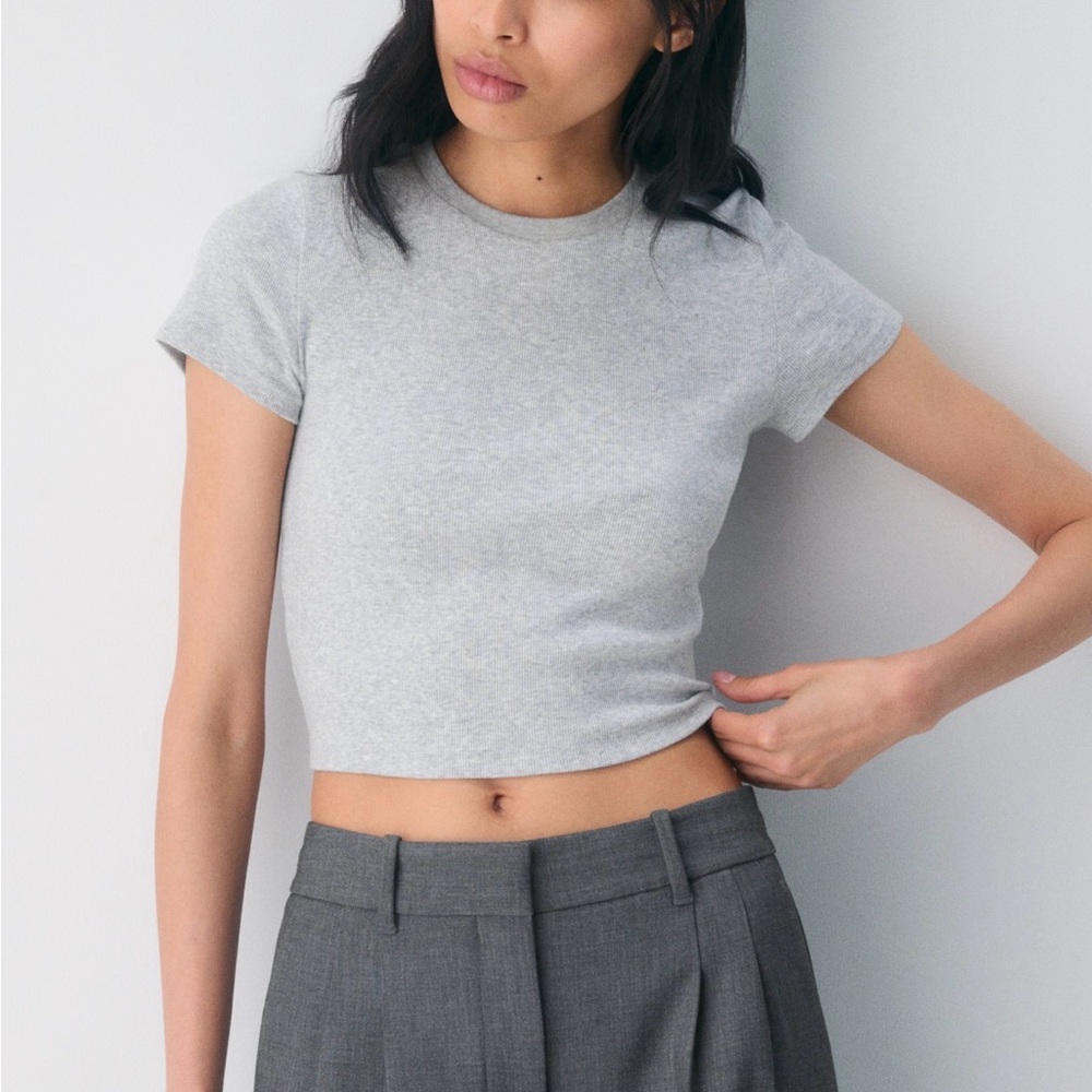 Aritzia TNA Homestretch Waist Tee in Heather Chrome